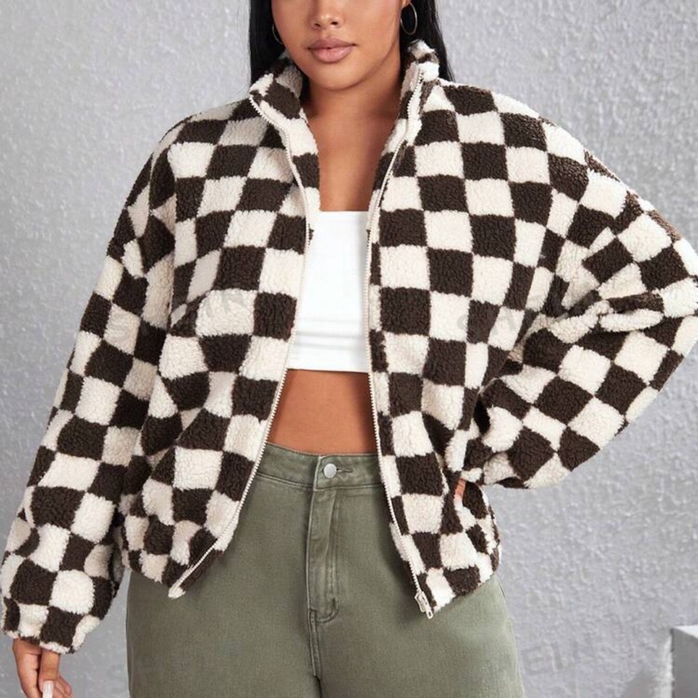 Brand New Checkered Shein EZwear Teddy jacket